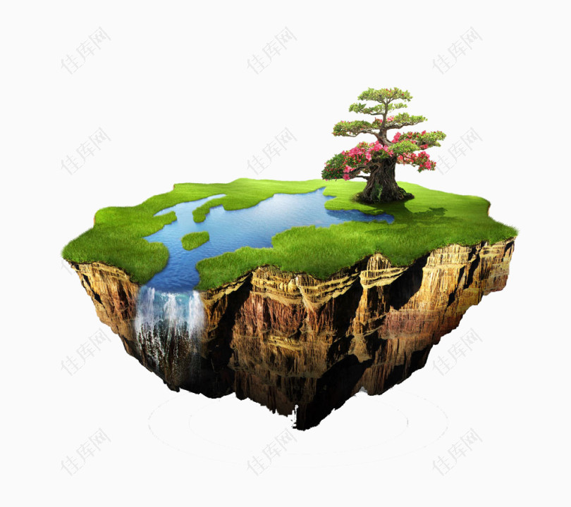 树与河流悬浮岛
