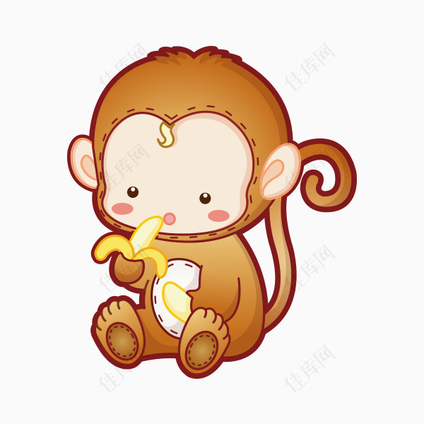 手绘卡通吃香蕉小猴
