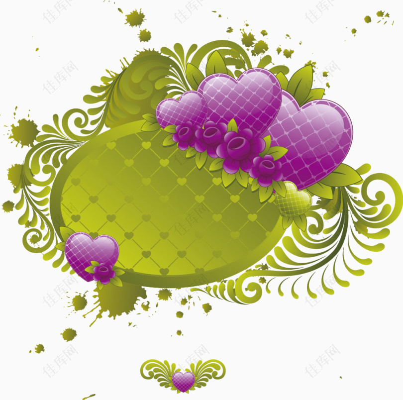 情人节紫色心形花纹矢量卡片背景