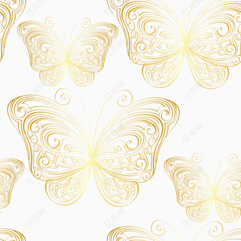 矢量手绘金色蝴蝶