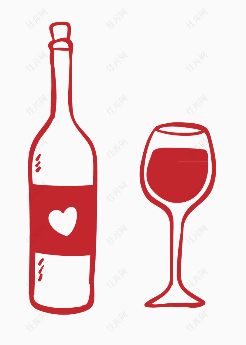 卡通红酒和酒杯