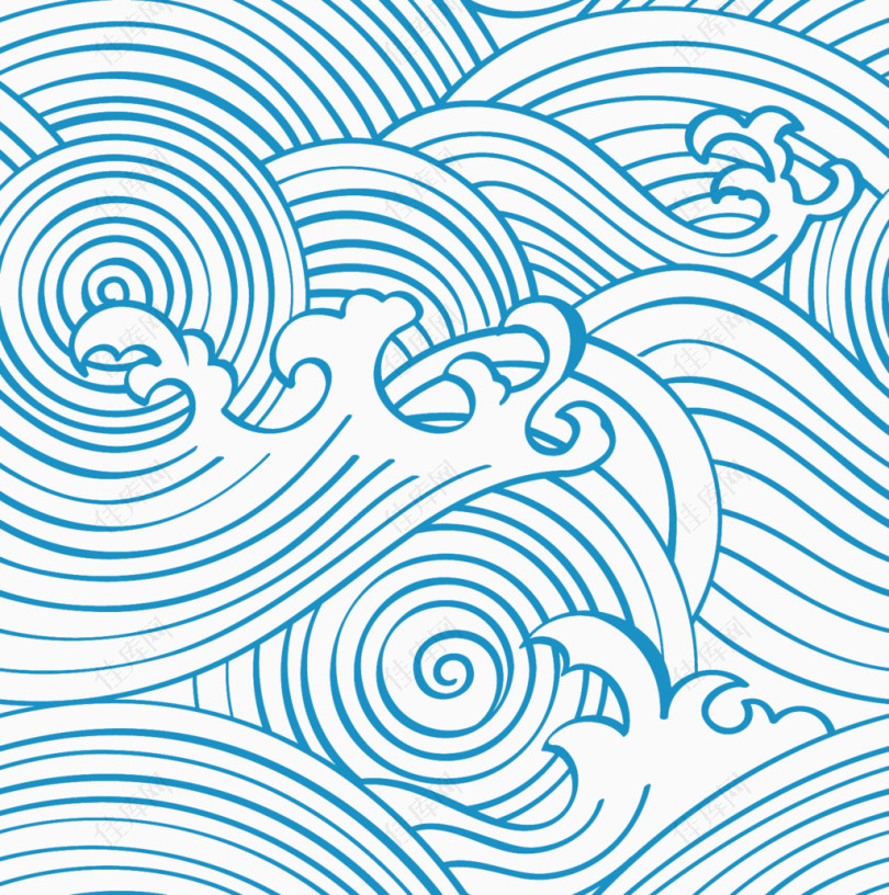 蓝色海浪花纹矢量无缝拼接素材