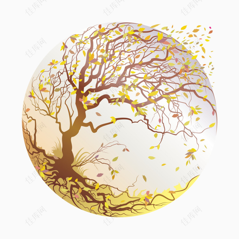 水晶球里的秋季树木矢量图