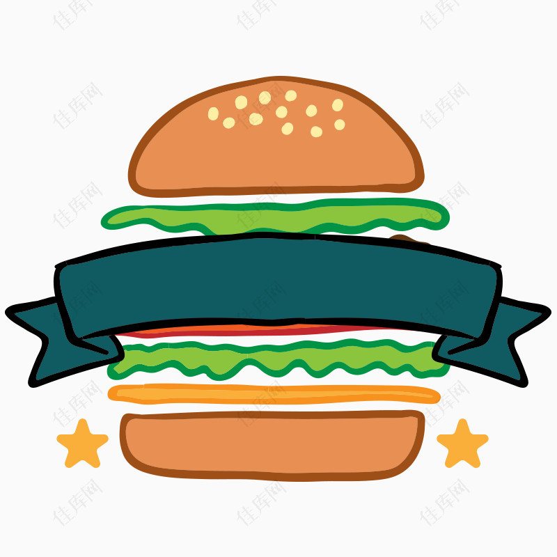 卡通手绘汉堡西餐标签