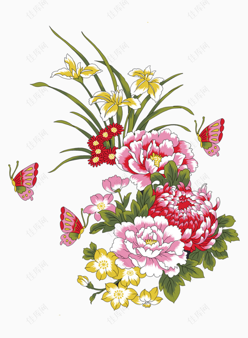 手绘水彩花朵植物蝴蝶