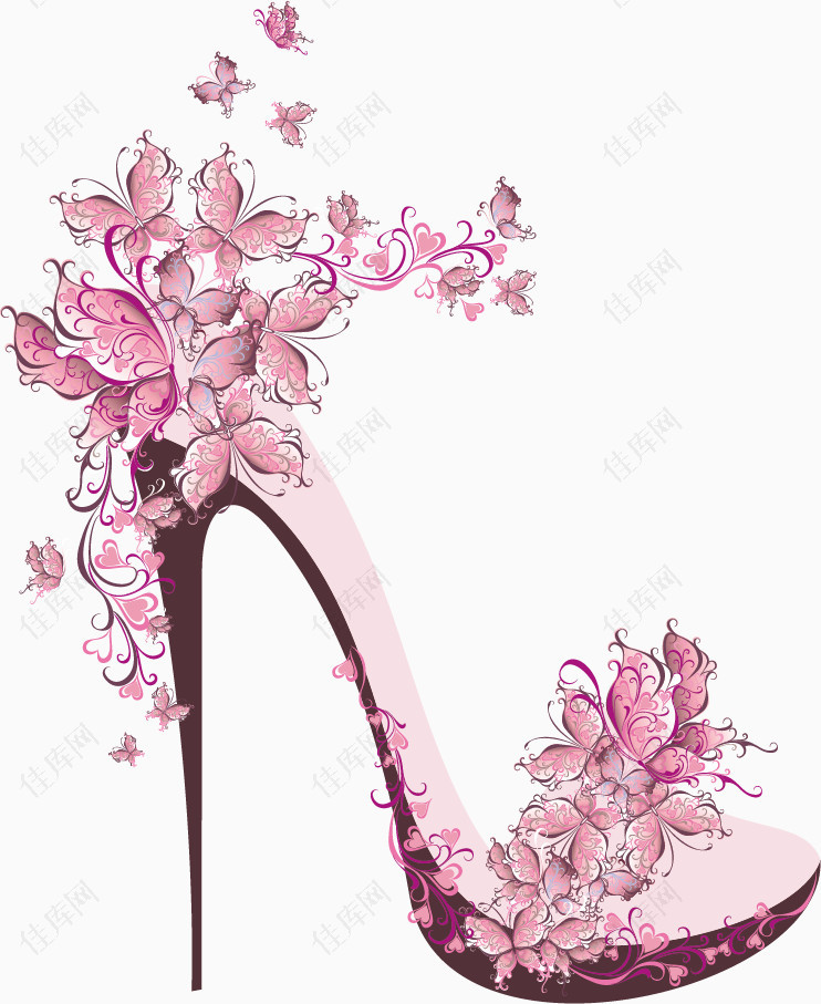 粉色可爱蝴蝶高跟鞋