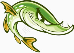 卡通手绘好看的绿色鱼插画