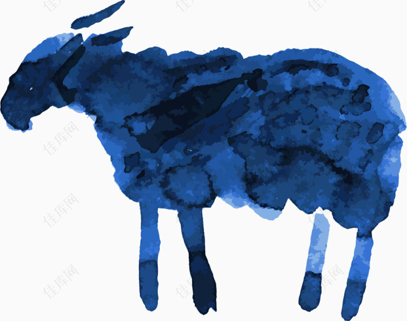 手绘蓝色水彩绵羊