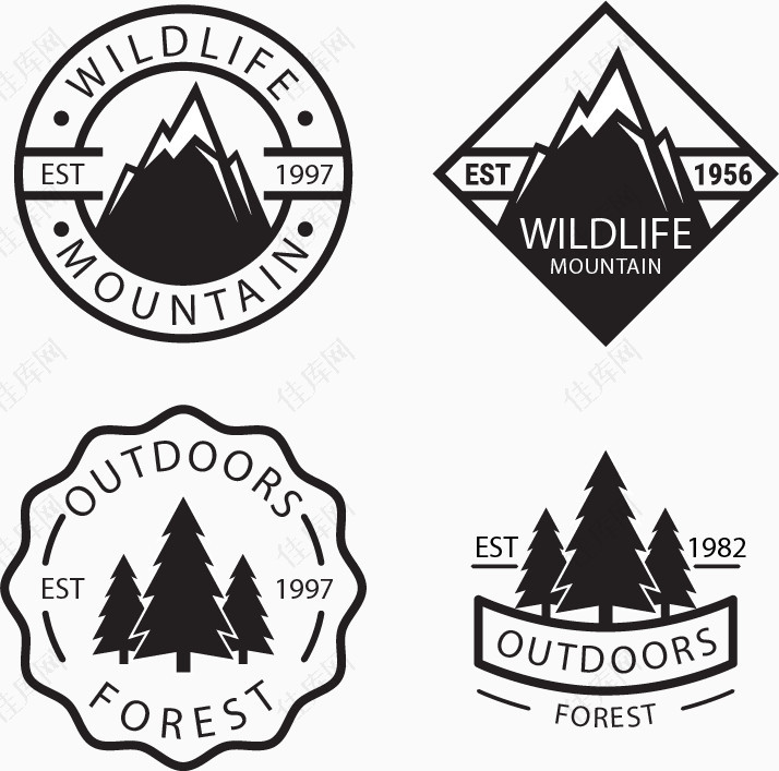 手绘森林元素logo
