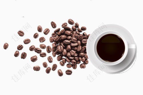 咖啡杯子与咖啡豆图片
