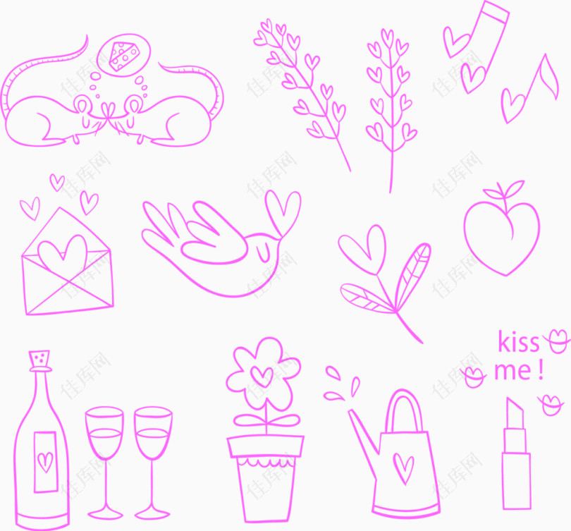 粉红浪漫手绘爱情元素