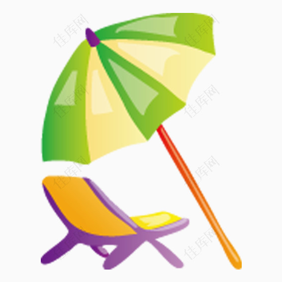 卡通海滩躺椅和遮阳伞