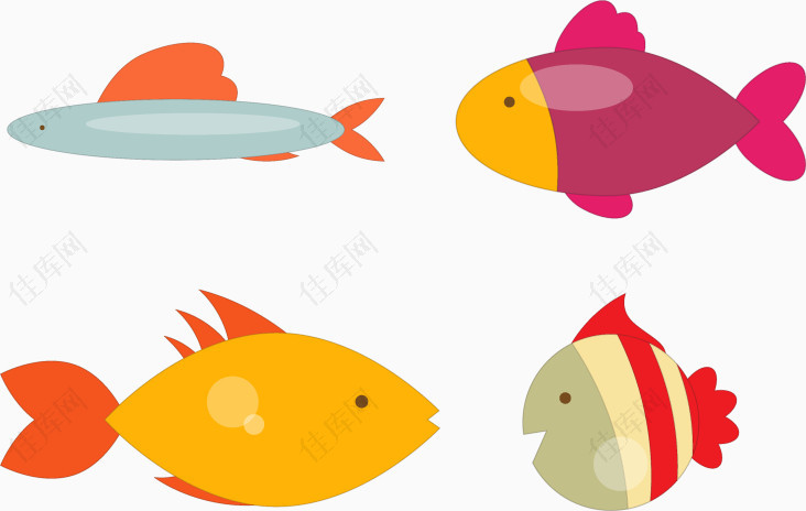 四只卡通可爱小鱼