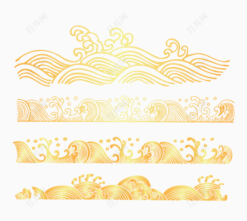 矢量金色中国风海浪分割线