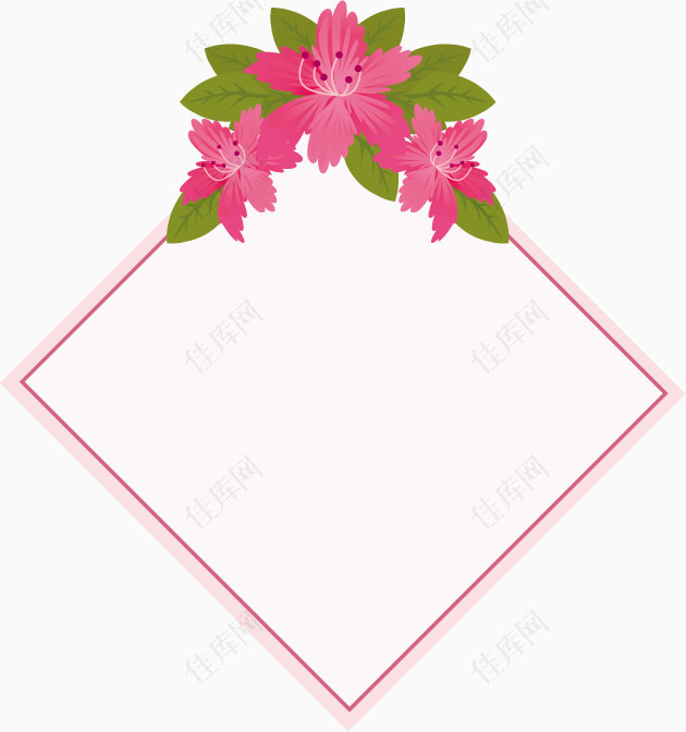 粉色桃花装饰的菱形边框