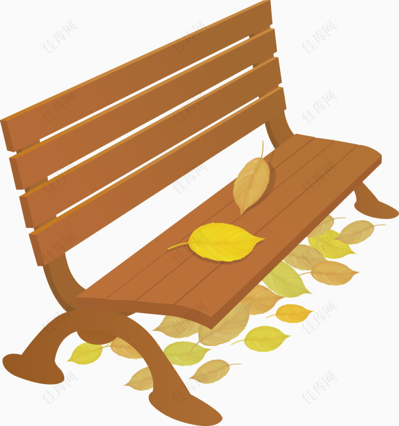 秋季公园长椅上的落叶