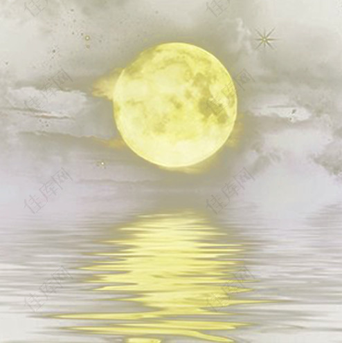 湖面水中月亮倒影