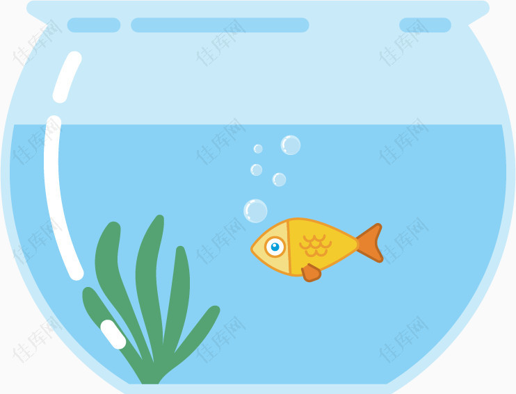 卡通盛着金鱼的鱼缸
