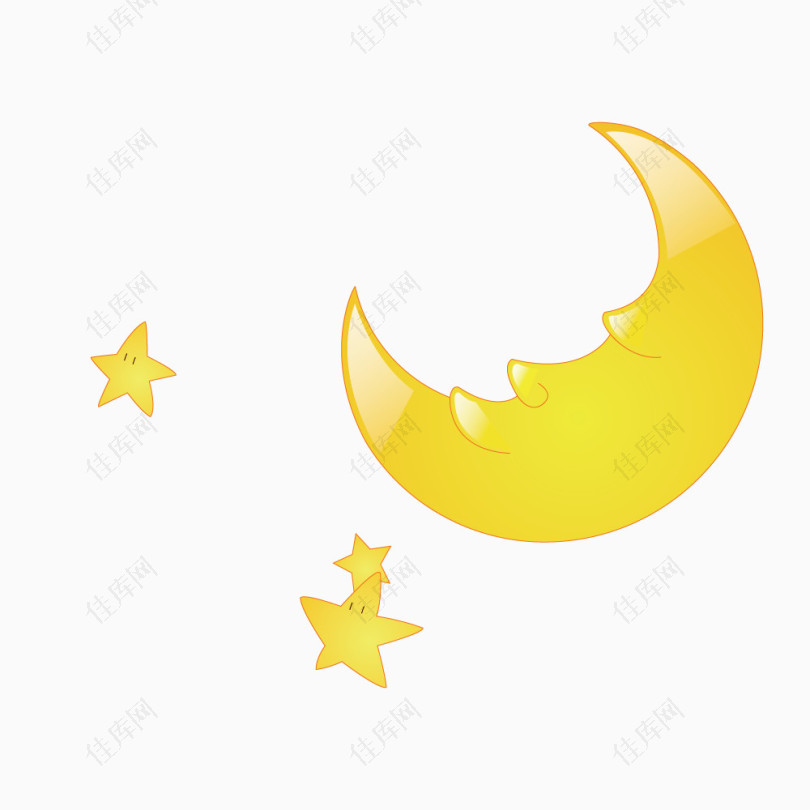 黄色笑脸月亮和星星