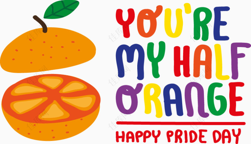 手绘橙子彩色字母图案