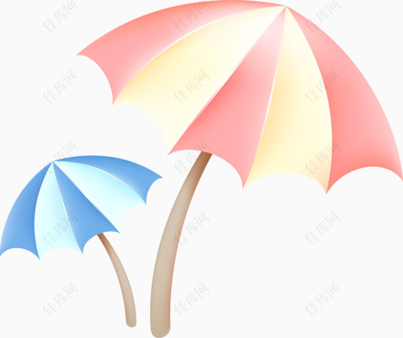 扁平化沙滩上的遮阳伞