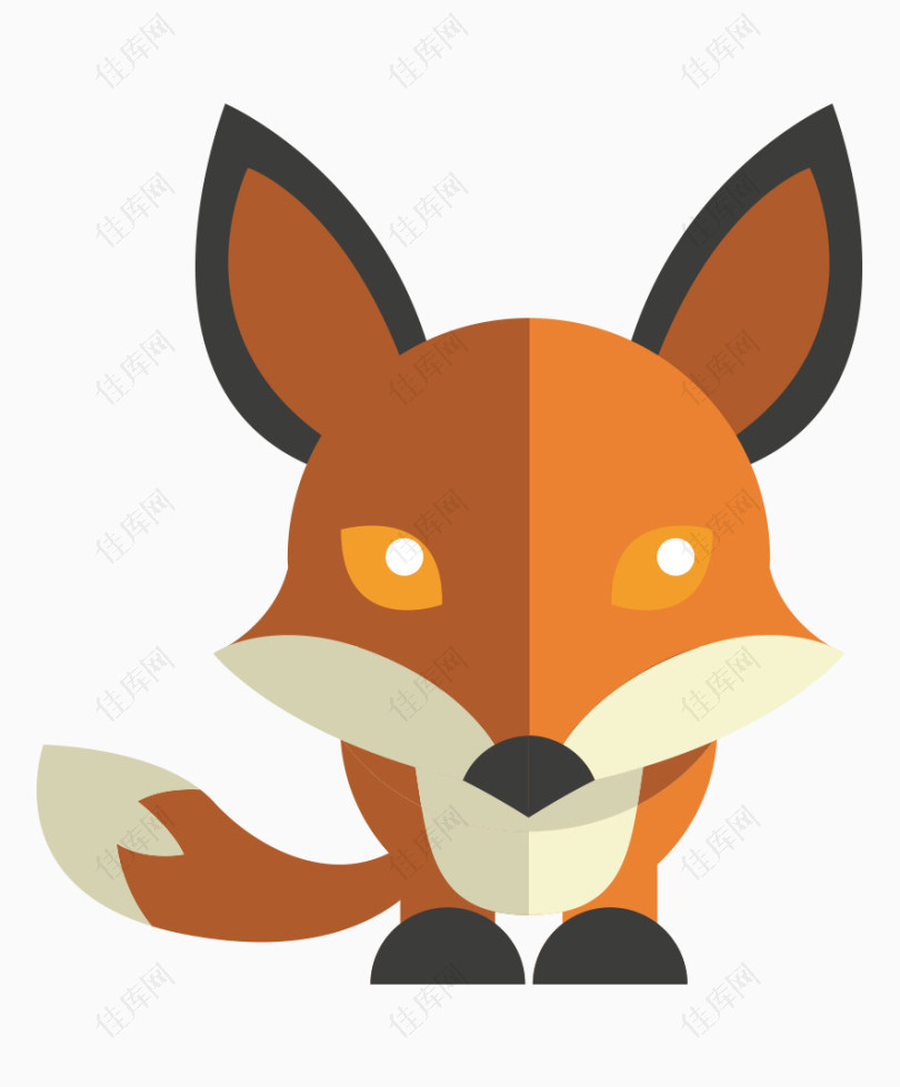 扁平化卡通手绘的橙色狐狸