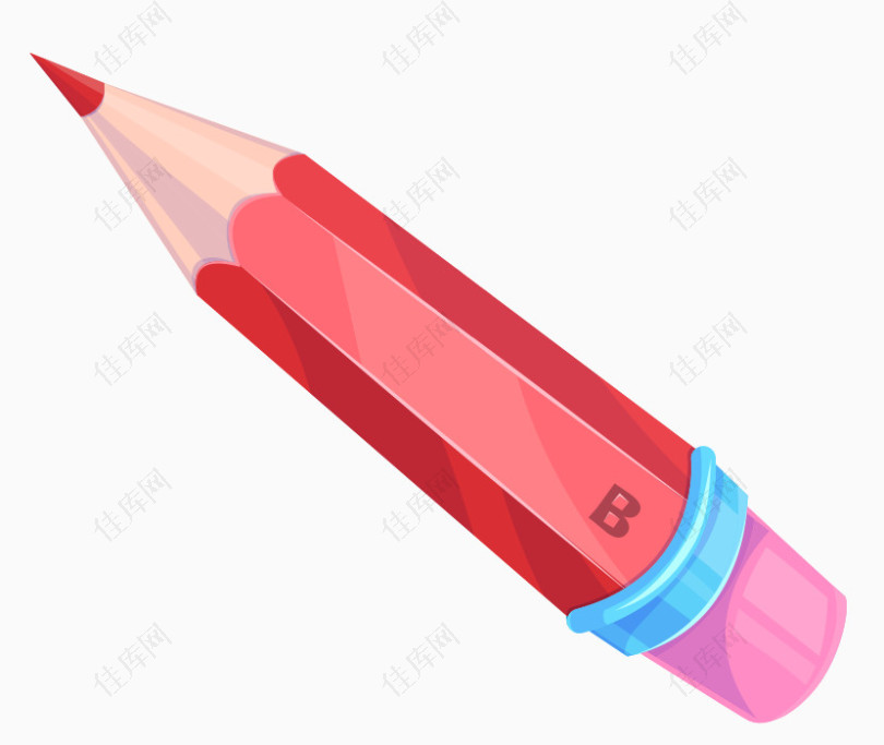卡通红色带橡皮铅笔