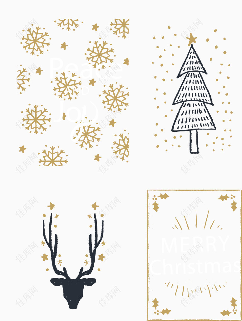 四张手绘圣诞节卡片