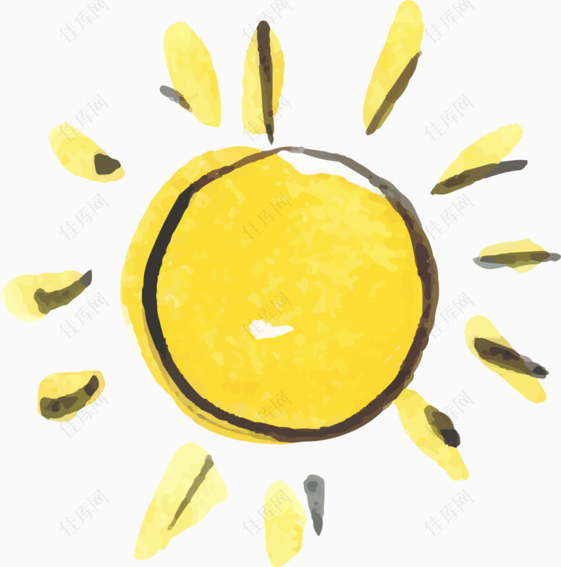 手绘金灿灿的太阳矢量图