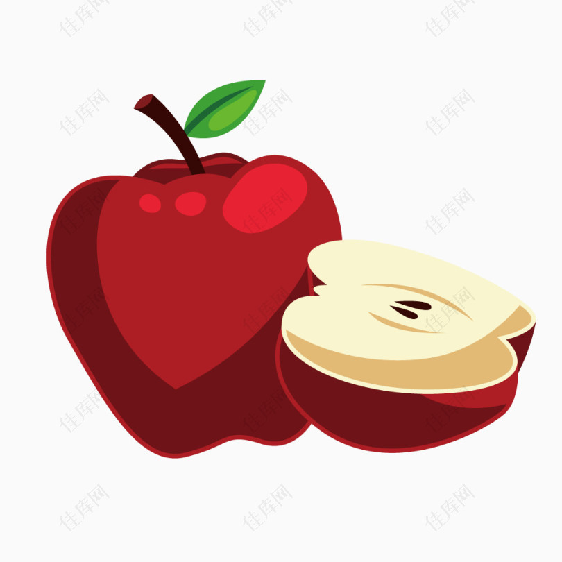 扁平矢量苹果一半苹果红色