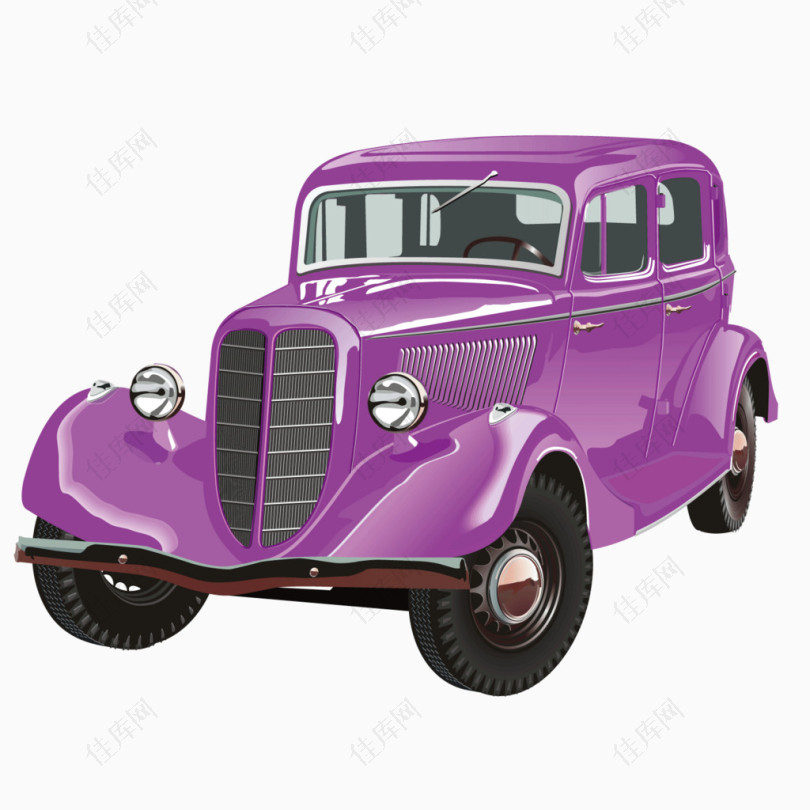 矢量大头紫色汽车老爷车