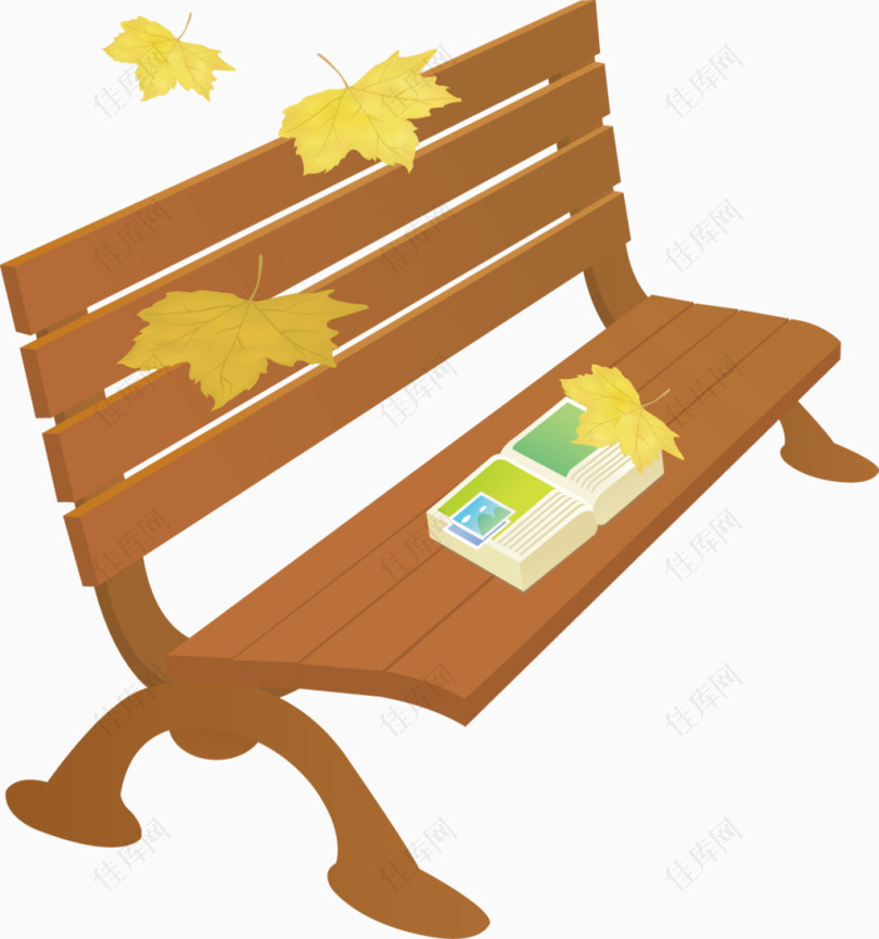 公园长椅上的落叶和书籍
