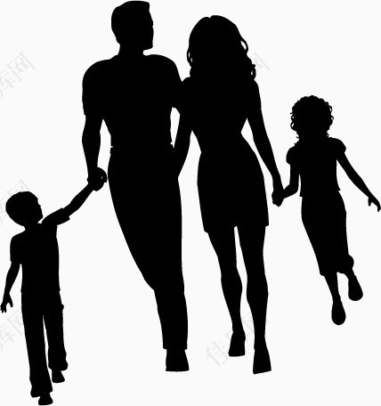 一家人手牵手散步的黑色背景图片