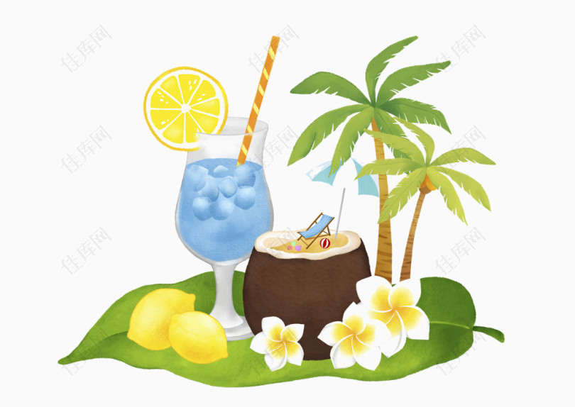 沙滩椰树饮品