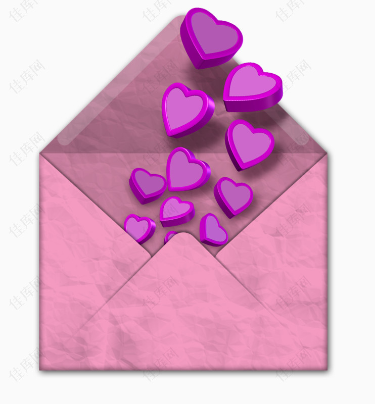 卡通紫色心形信封装饰