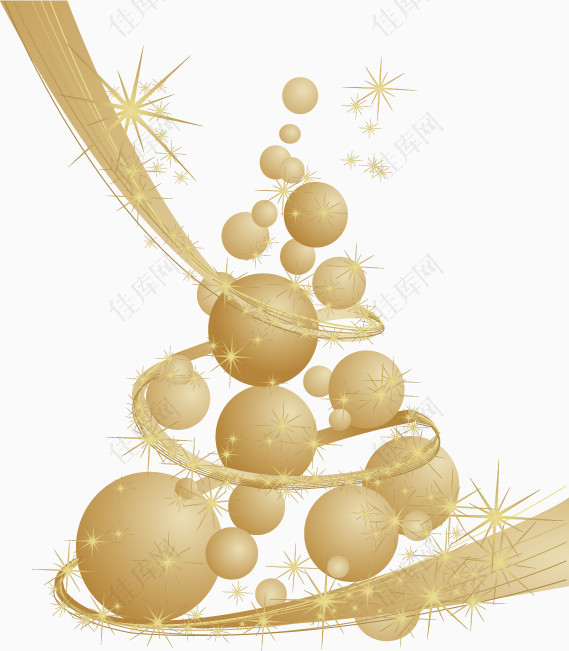 金色圣诞树发光装饰元素