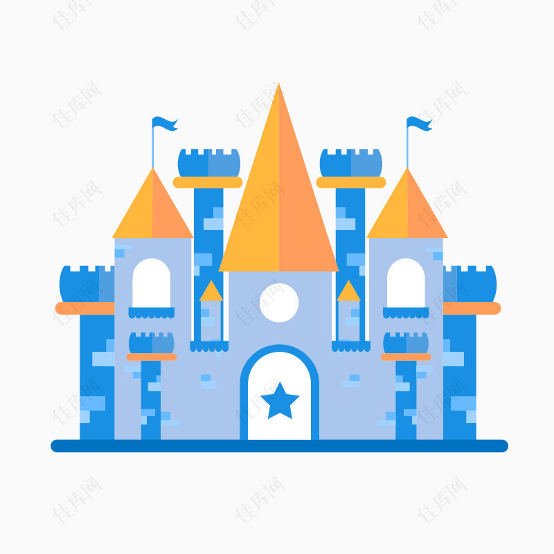 蓝色卡通手绘梦幻童话城堡