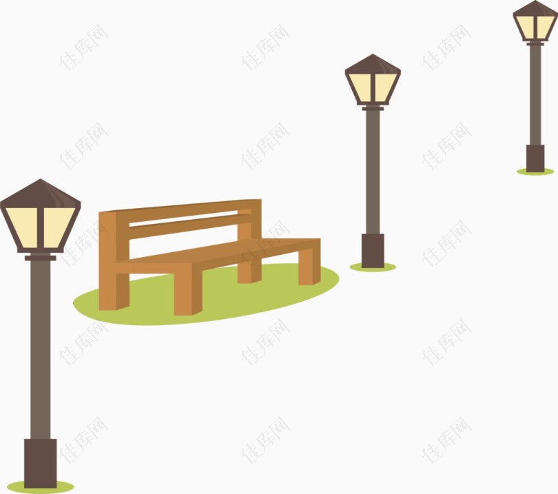 公园长椅和路灯