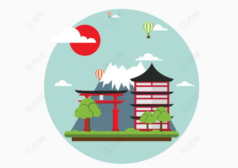 日本风格建筑富士山