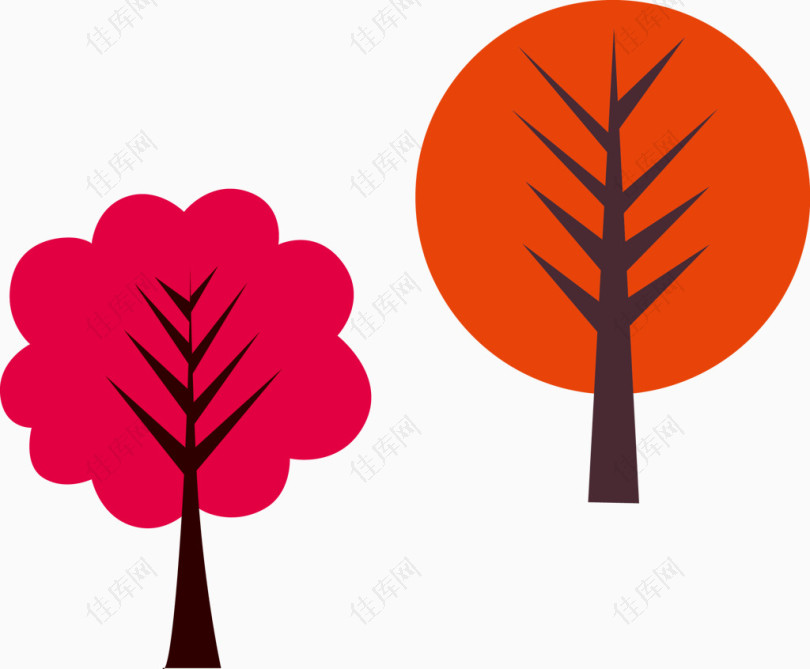 卡通红色树木