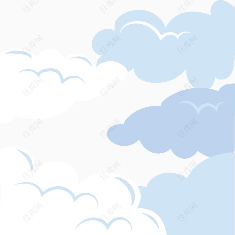 手绘卡通白色蓝色云朵