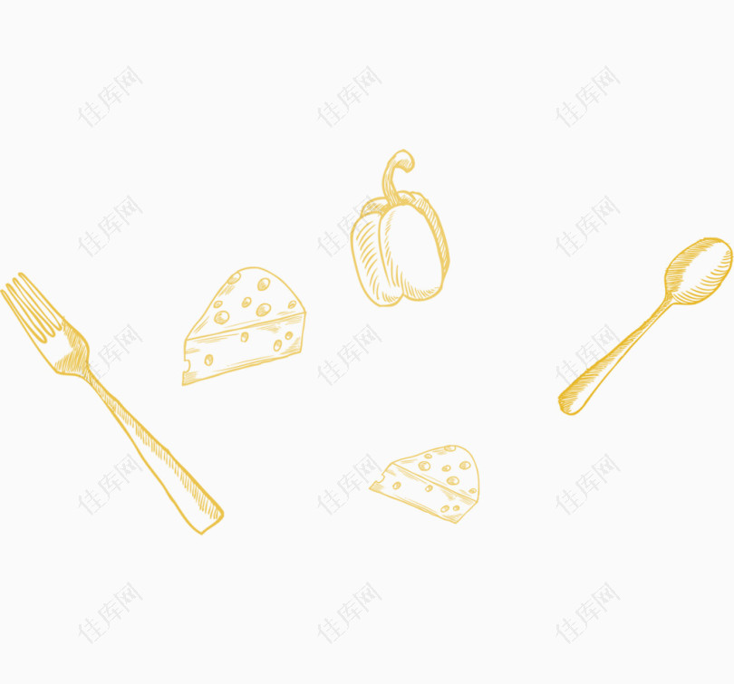 食物勺子叉子简易画漂浮元素