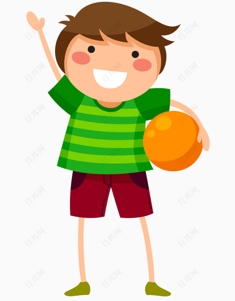 卡通抱着篮球的男孩