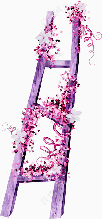 紫色的花和木梯卡通手绘