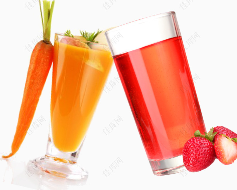 健康又营养的胡萝卜汁和草莓汁