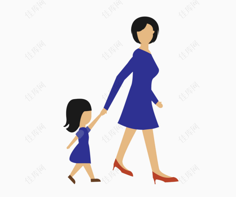 卡通母女逛街散步
