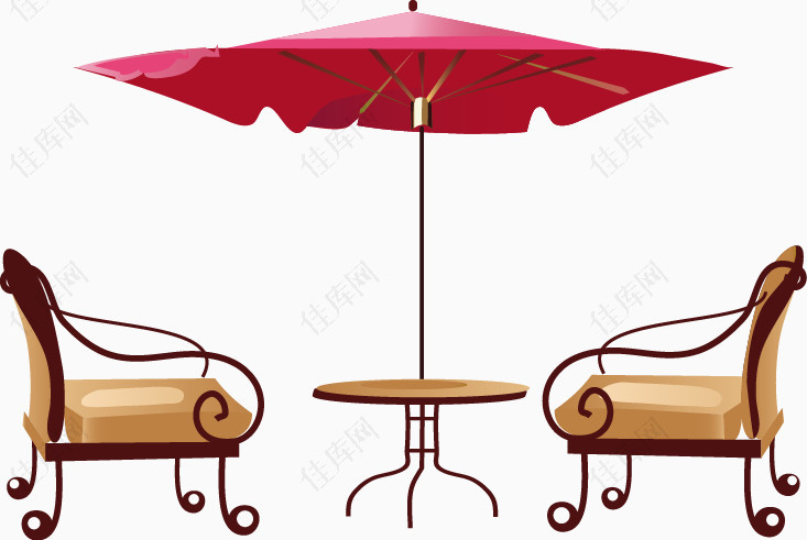 手绘室外太阳伞凉椅