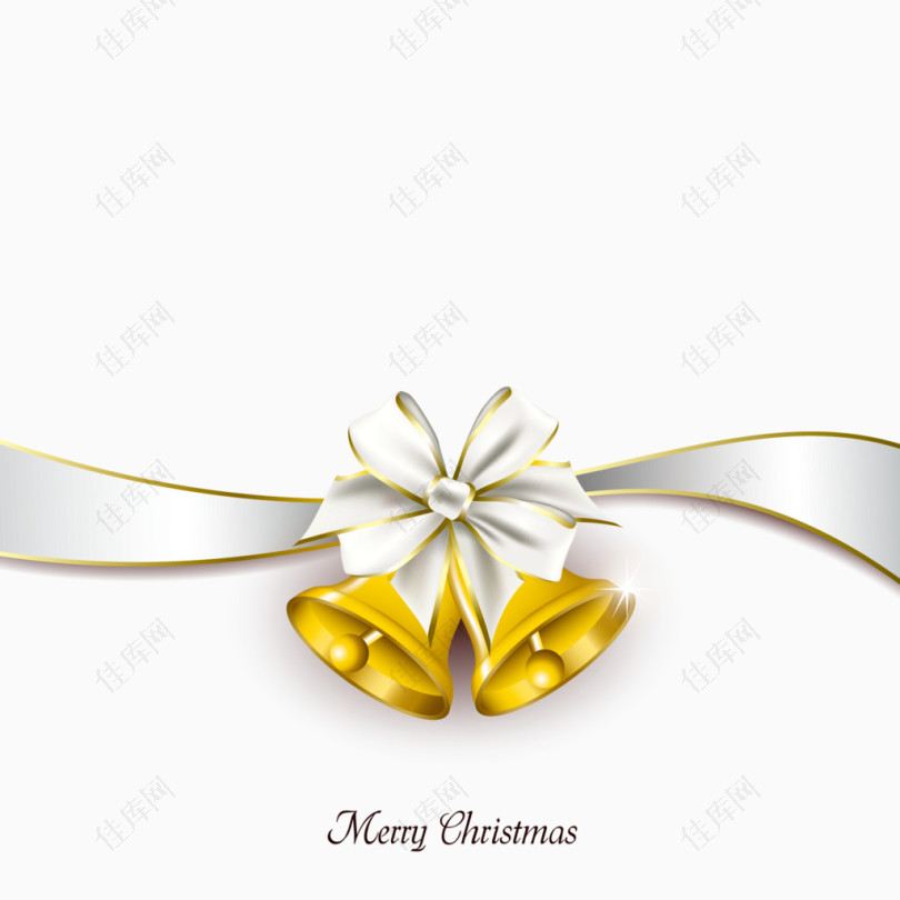 白色丝带圣诞铃铛矢量素材