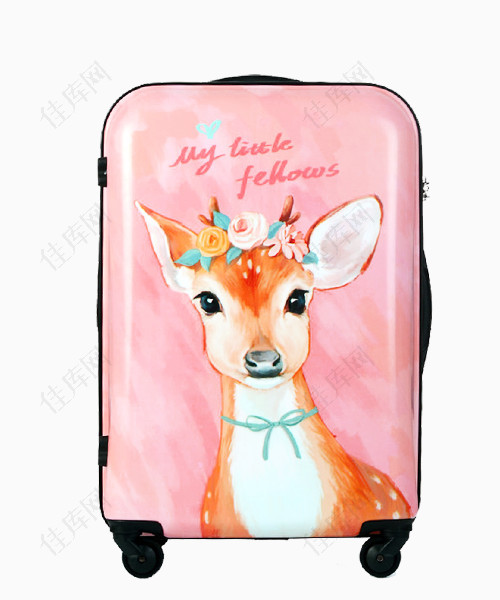 卡通手绘唯美小鹿粉色旅行箱
