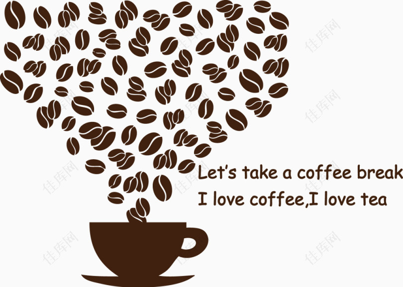卡通矢量热气爱心咖啡豆